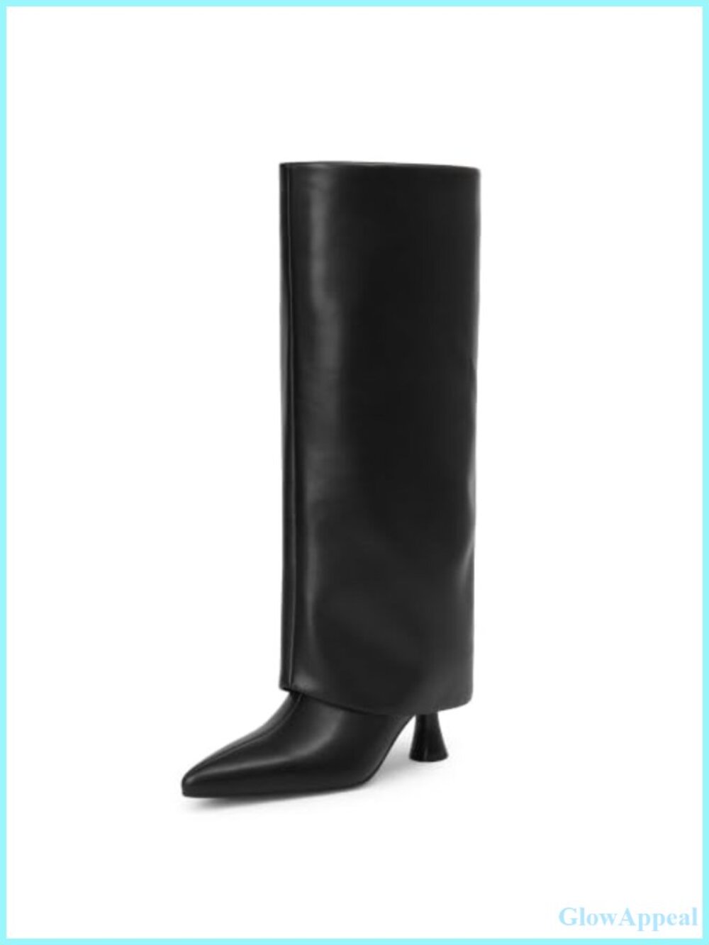 Women's Fold Over Knee High Boots Kitten Heel Pointed Toe Faux Leather Pull On